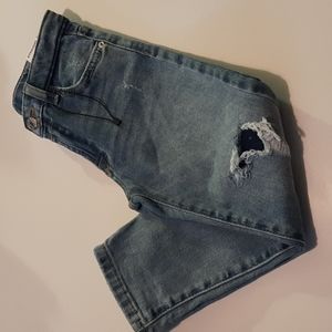 Zara Denim Straight Leg Jeans Distressed with Ripped Knee and Patch NWT